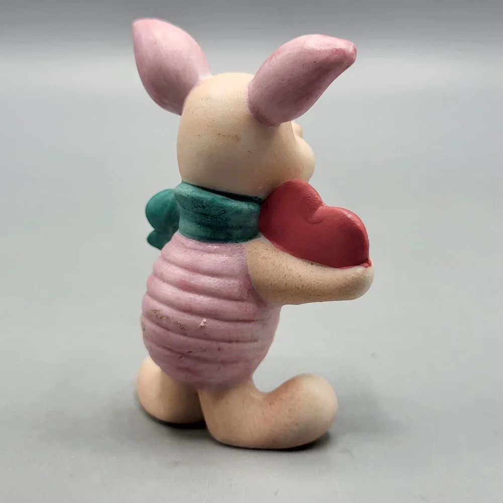 Disney Piglet Ceramic Figurine Small Heart Scarf Made in Japan Pink Shelf Decor